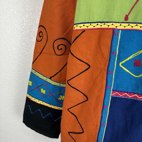 Indigo Moon Jacket Women Medium Patchwork Embroidered Boho Artsy Lagenlook - Picture 8 of 11